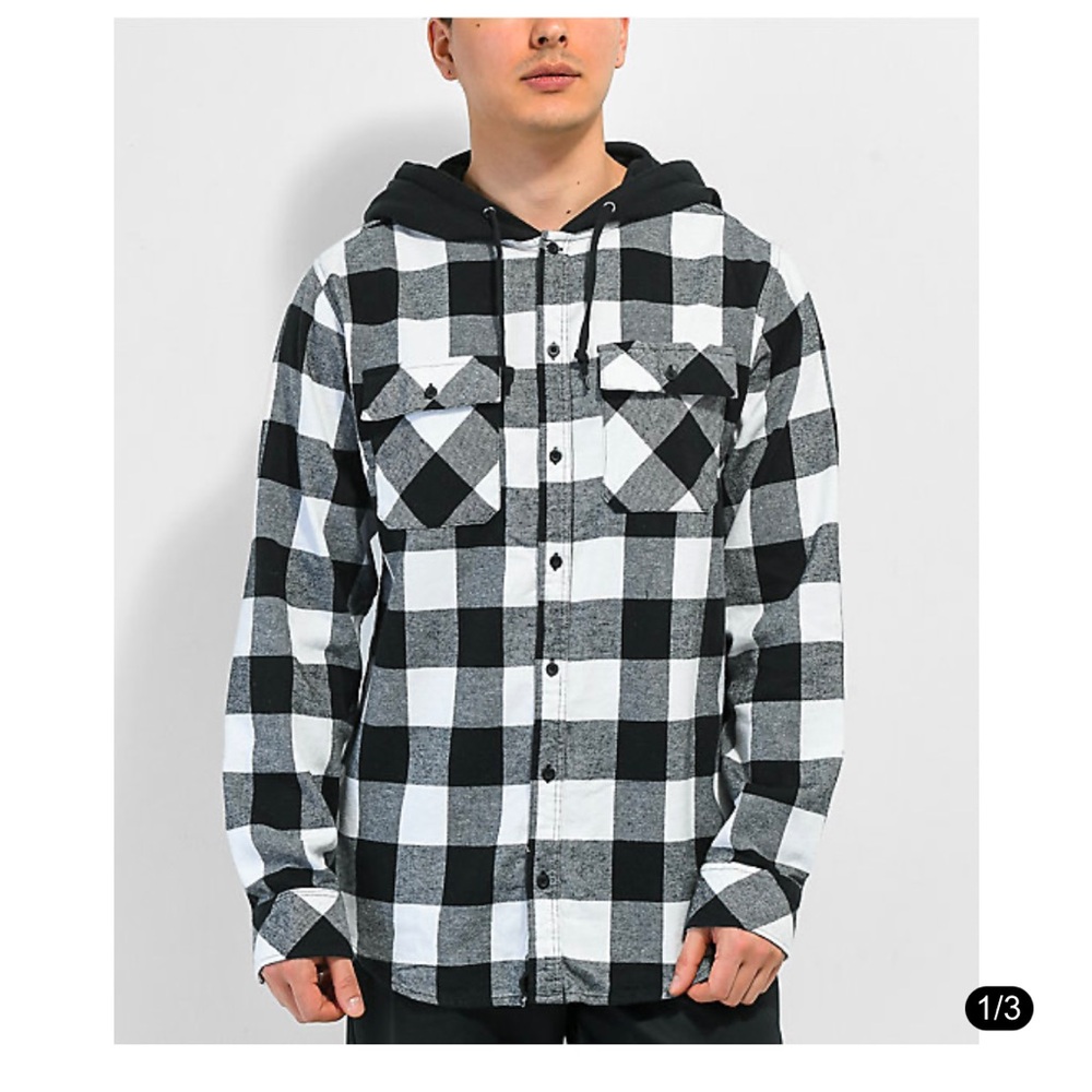 Empyre Prime Black & White Hooded Flannel Shirt Size Large